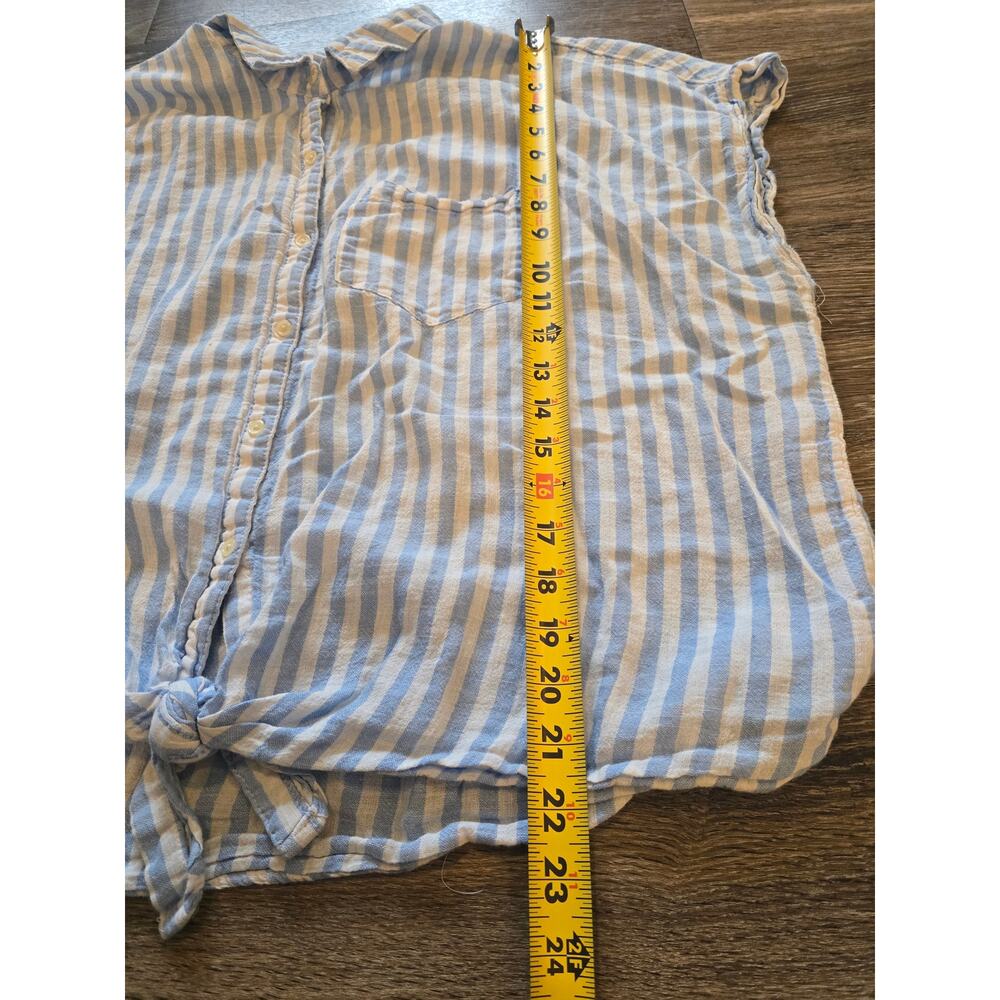 Old Navy Linen Blend Striped Tie Front Shirt XXL Coastal Summer Top Relaxed Fit - Picture 8 of 8